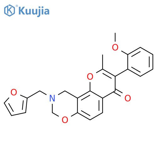 9-(furan-2-yl)methyl-3-(2-methoxyphenyl)-2-methyl-4H,8H,9H,10H-chromeno8,7-e1,3oxazin-4-one structure