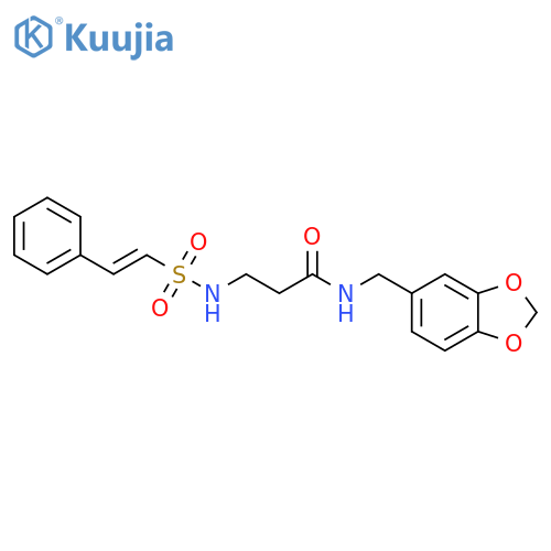 N-[(1,3-dioxaindan-5-yl)methyl]-3-(2-phenylethenesulfonamido)propanamide structure