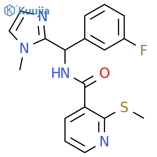N-[(3-fluorophenyl)(1-methyl-1H-imidazol-2-yl)methyl]-2-(methylsulfanyl)pyridine-3-carboxamide structure