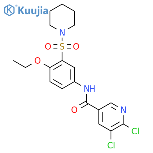 5,6-dichloro-N-[4-ethoxy-3-(piperidine-1-sulfonyl)phenyl]pyridine-3-carboxamide structure
