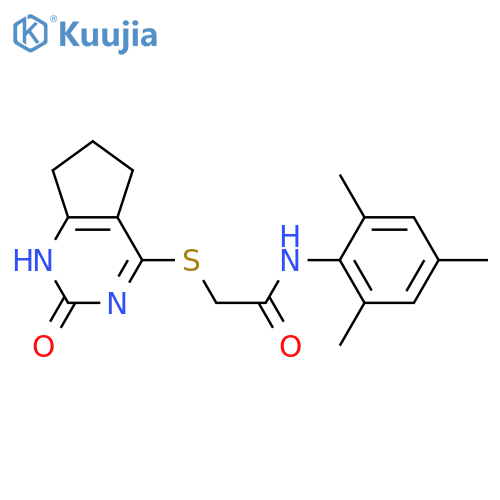 2-({2-oxo-1H,2H,5H,6H,7H-cyclopentadpyrimidin-4-yl}sulfanyl)-N-(2,4,6-trimethylphenyl)acetamide structure