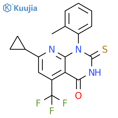 7-cyclopropyl-2-mercapto-1-(2-methylphenyl)-5-(trifluoromethyl)pyrido[2,3-d]pyrimidin-4(1H)-one structure