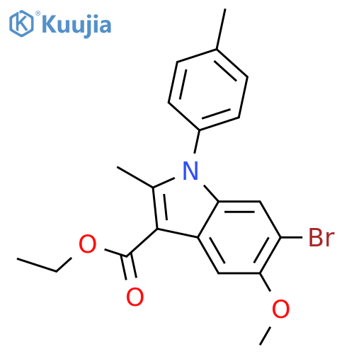 <br>6-Bromo-5-methoxy-2-methyl-1-p-tolyl-1H-indole-3-carboxylic acid ethyl este r structure