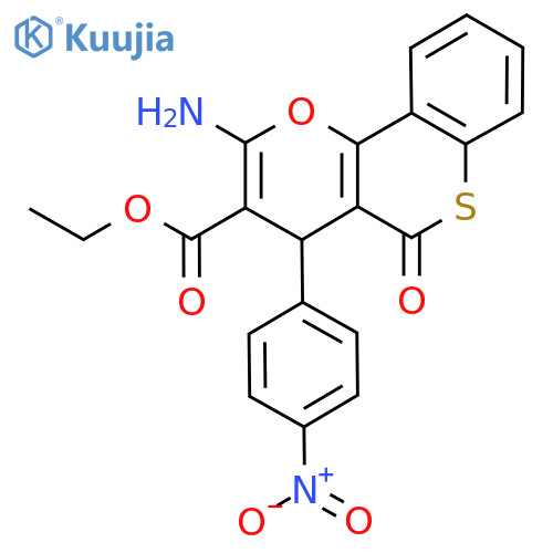 Ethyl 2-amino-4-(4-nitrophenyl)-5-oxo-4H,5H-thiochromeno[4,3-b]pyran-3-carboxylate structure
