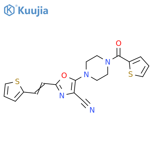 2-(E)-2-(thiophen-2-yl)ethenyl-5-4-(thiophene-2-carbonyl)piperazin-1-yl-1,3-oxazole-4-carbonitrile structure