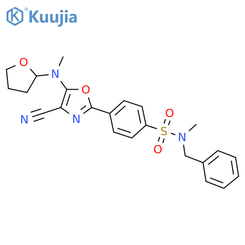 N-benzyl-4-(4-cyano-5-{(oxolan-2-yl)methylamino}-1,3-oxazol-2-yl)-N-methylbenzene-1-sulfonamide structure