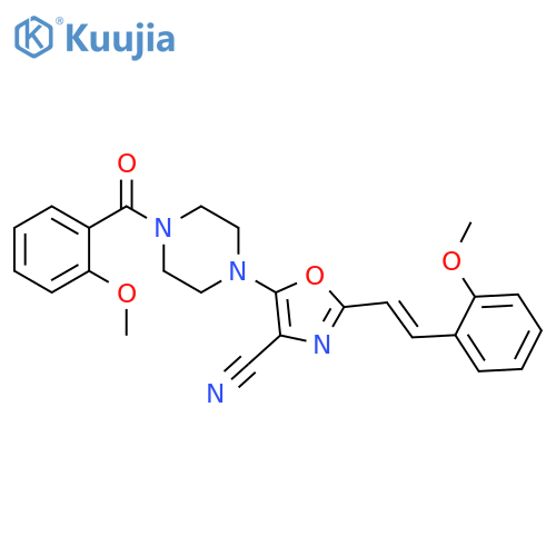 5-4-(2-methoxybenzoyl)piperazin-1-yl-2-(E)-2-(2-methoxyphenyl)ethenyl-1,3-oxazole-4-carbonitrile structure