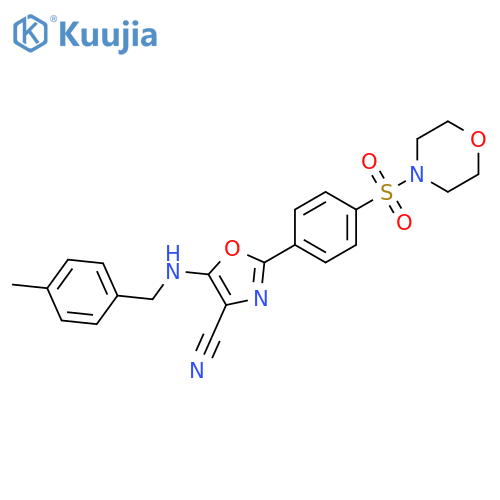 5-{(4-methylphenyl)methylamino}-2-4-(morpholine-4-sulfonyl)phenyl-1,3-oxazole-4-carbonitrile structure