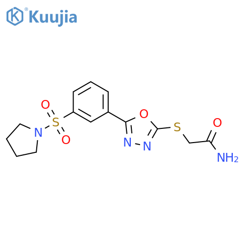 2-({5-3-(pyrrolidine-1-sulfonyl)phenyl-1,3,4-oxadiazol-2-yl}sulfanyl)acetamide structure