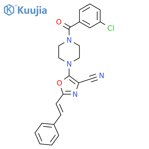 5-4-(3-chlorobenzoyl)piperazin-1-yl-2-(E)-2-phenylethenyl-1,3-oxazole-4-carbonitrile structure