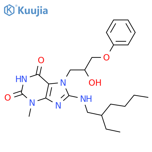 8-(2-ethylhexyl)amino-7-(2-hydroxy-3-phenoxypropyl)-3-methyl-2,3,6,7-tetrahydro-1H-purine-2,6-dione structure