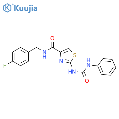 N-(4-fluorophenyl)methyl-2-(phenylcarbamoyl)amino-1,3-thiazole-4-carboxamide structure