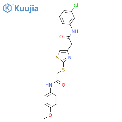 2-(4-{(3-chlorophenyl)carbamoylmethyl}-1,3-thiazol-2-yl)sulfanyl-N-(4-methoxyphenyl)acetamide structure