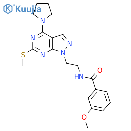 3-methoxy-N-{2-6-(methylsulfanyl)-4-(pyrrolidin-1-yl)-1H-pyrazolo3,4-dpyrimidin-1-ylethyl}benzamide structure