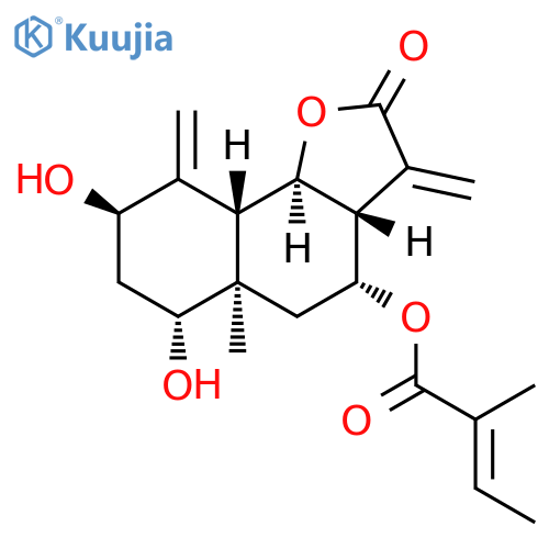 (E)-2-Methyl-2-butenoic acid (3aR)-2,3,3aβ,4,5,5a,6,7,8,9,9aβ,9bα-dodecahydro-6α,8β-dihydroxy-5aα-methyl-3,9-bis(methylene)-2-oxonaphtho[1,2-b]furan-4α-yl ester structure