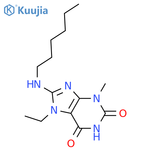 7-ethyl-8-(hexylamino)-3-methyl-2,3,6,7-tetrahydro-1H-purine-2,6-dione structure