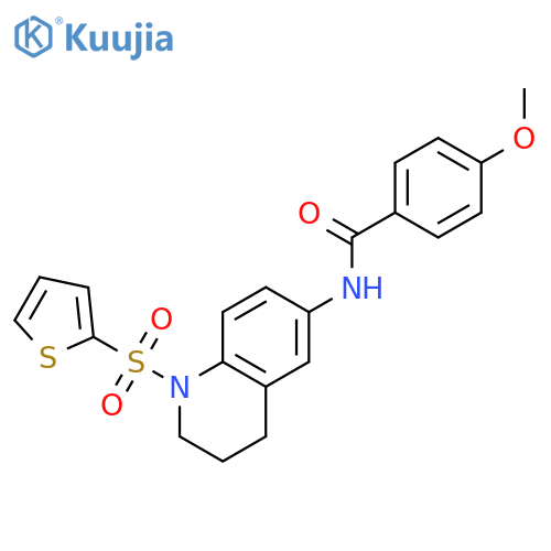 4-methoxy-N-1-(thiophene-2-sulfonyl)-1,2,3,4-tetrahydroquinolin-6-ylbenzamide structure