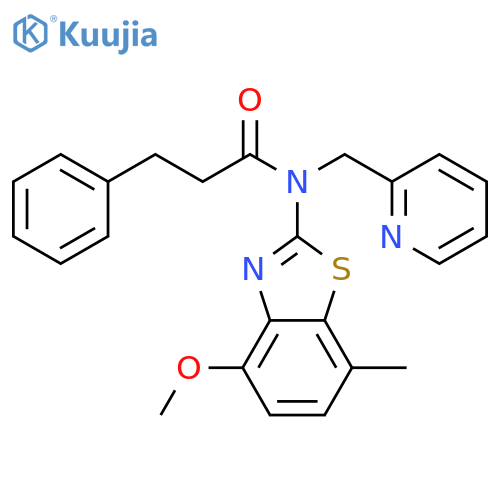 N-(4-methoxy-7-methyl-1,3-benzothiazol-2-yl)-3-phenyl-N-(pyridin-2-yl)methylpropanamide structure