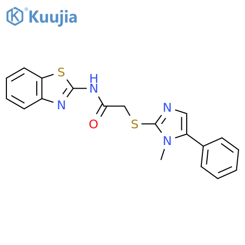 N-(1,3-benzothiazol-2-yl)-2-(1-methyl-5-phenyl-1H-imidazol-2-yl)sulfanylacetamide structure