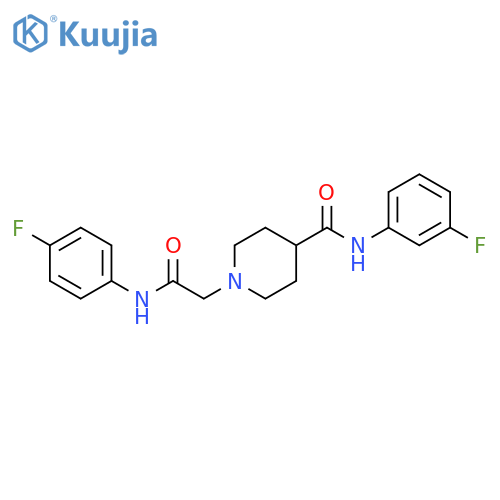 N-(3-fluorophenyl)-1-{(4-fluorophenyl)carbamoylmethyl}piperidine-4-carboxamide structure