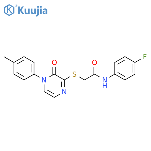 N-(4-fluorophenyl)-2-{4-(4-methylphenyl)-3-oxo-3,4-dihydropyrazin-2-ylsulfanyl}acetamide structure