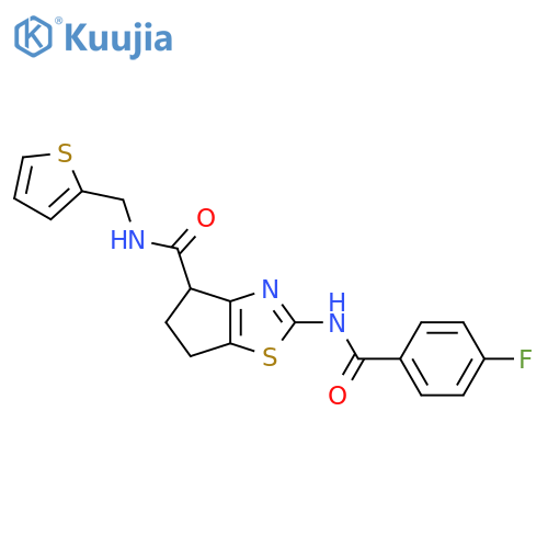 2-(4-fluorobenzamido)-N-(thiophen-2-yl)methyl-4H,5H,6H-cyclopentad1,3thiazole-4-carboxamide structure