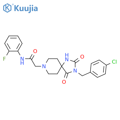 2-{3-(4-chlorophenyl)methyl-2,4-dioxo-1,3,8-triazaspiro4.5decan-8-yl}-N-(2-fluorophenyl)acetamide structure