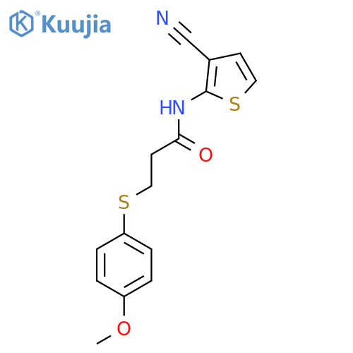N-(3-cyanothiophen-2-yl)-3-(4-methoxyphenyl)sulfanylpropanamide structure