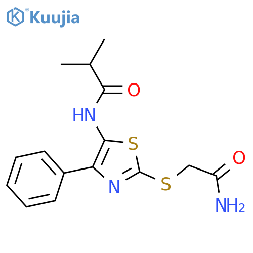 N-{2-(carbamoylmethyl)sulfanyl-4-phenyl-1,3-thiazol-5-yl}-2-methylpropanamide structure