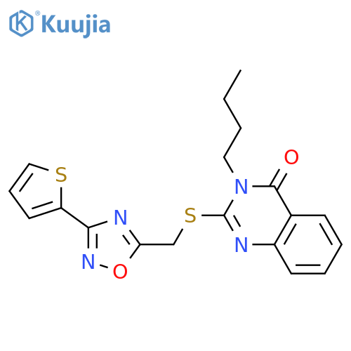 3-butyl-2-({3-(thiophen-2-yl)-1,2,4-oxadiazol-5-ylmethyl}sulfanyl)-3,4-dihydroquinazolin-4-one structure