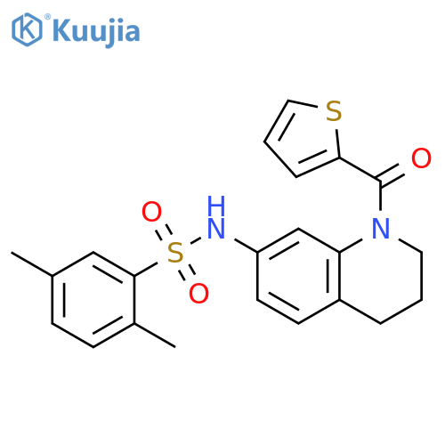 2,5-dimethyl-N-1-(thiophene-2-carbonyl)-1,2,3,4-tetrahydroquinolin-7-ylbenzene-1-sulfonamide structure