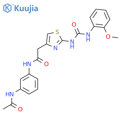 N-(3-acetamidophenyl)-2-(2-{(2-methoxyphenyl)carbamoylamino}-1,3-thiazol-4-yl)acetamide structure