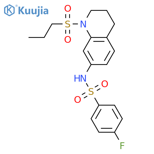 4-fluoro-N-1-(propane-1-sulfonyl)-1,2,3,4-tetrahydroquinolin-7-ylbenzene-1-sulfonamide structure