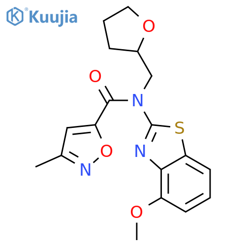 N-(4-methoxy-1,3-benzothiazol-2-yl)-3-methyl-N-(oxolan-2-yl)methyl-1,2-oxazole-5-carboxamide structure