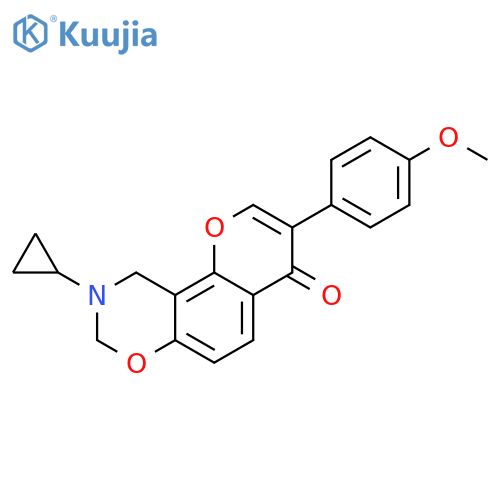 9-cyclopropyl-3-(4-methoxyphenyl)-4H,8H,9H,10H-chromeno8,7-e1,3oxazin-4-one structure