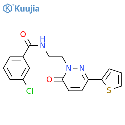 3-chloro-N-{2-6-oxo-3-(thiophen-2-yl)-1,6-dihydropyridazin-1-ylethyl}benzamide structure
