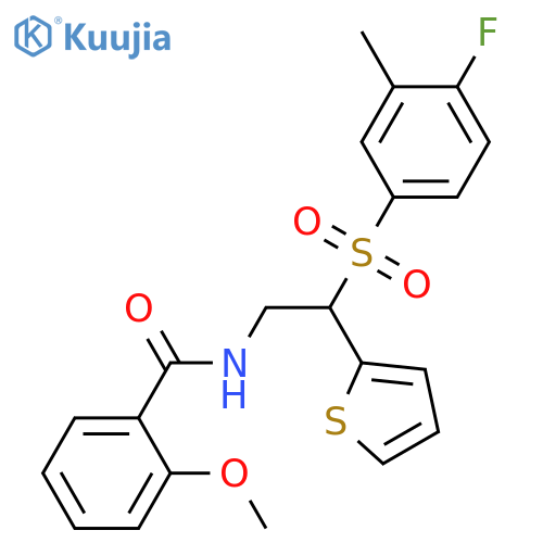 N-2-(4-fluoro-3-methylbenzenesulfonyl)-2-(thiophen-2-yl)ethyl-2-methoxybenzamide structure