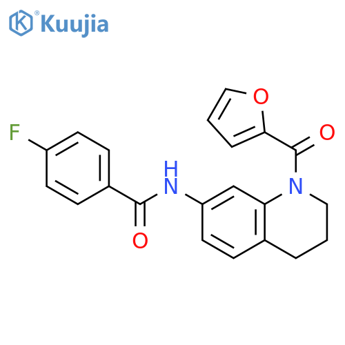 4-fluoro-N-1-(furan-2-carbonyl)-1,2,3,4-tetrahydroquinolin-7-ylbenzamide structure