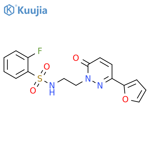 2-fluoro-N-{2-3-(furan-2-yl)-6-oxo-1,6-dihydropyridazin-1-ylethyl}benzene-1-sulfonamide structure