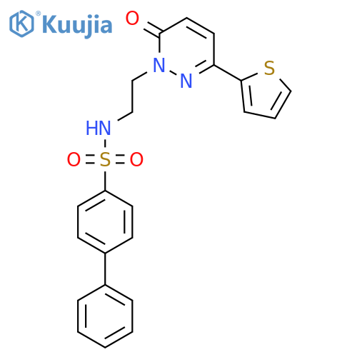 N-{2-6-oxo-3-(thiophen-2-yl)-1,6-dihydropyridazin-1-ylethyl}-1,1'-biphenyl-4-sulfonamide structure