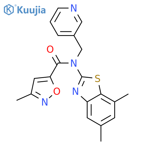 N-(5,7-dimethyl-1,3-benzothiazol-2-yl)-3-methyl-N-(pyridin-3-yl)methyl-1,2-oxazole-5-carboxamide structure