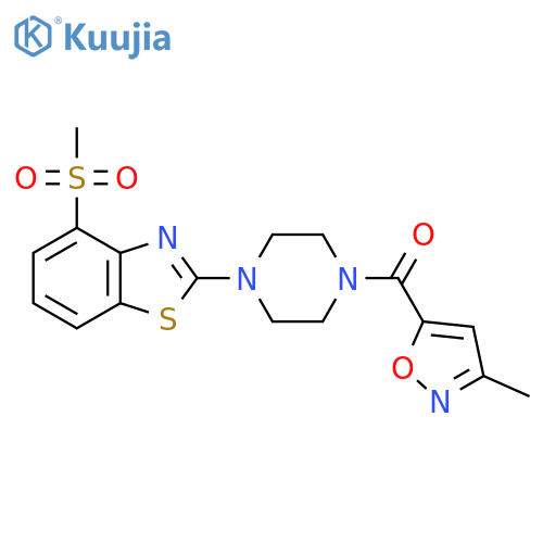 4-methanesulfonyl-2-4-(3-methyl-1,2-oxazole-5-carbonyl)piperazin-1-yl-1,3-benzothiazole structure
