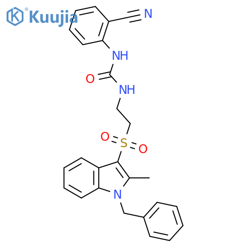 3-{2-(1-benzyl-2-methyl-1H-indol-3-yl)sulfonylethyl}-1-(2-cyanophenyl)urea structure
