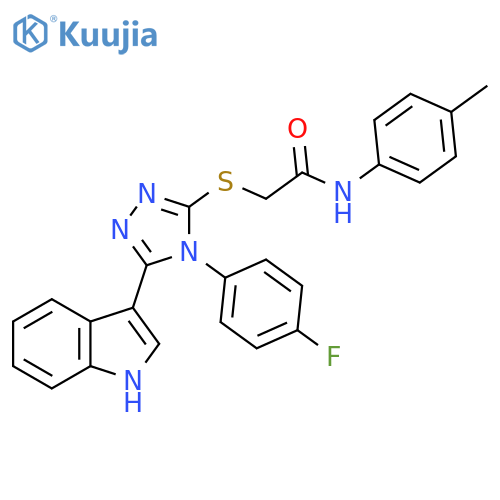 2-{4-(4-fluorophenyl)-5-(1H-indol-3-yl)-4H-1,2,4-triazol-3-ylsulfanyl}-N-(4-methylphenyl)acetamide structure