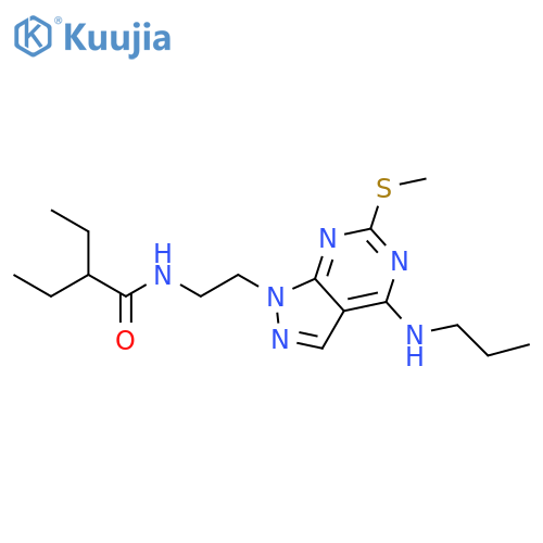 2-ethyl-N-{2-6-(methylsulfanyl)-4-(propylamino)-1H-pyrazolo3,4-dpyrimidin-1-ylethyl}butanamide structure