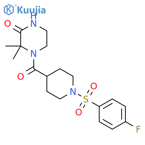 4-1-(4-fluorobenzenesulfonyl)piperidine-4-carbonyl-3,3-dimethylpiperazin-2-one structure