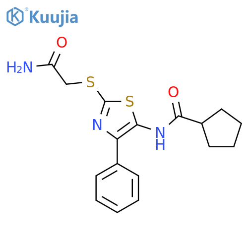 N-{2-(carbamoylmethyl)sulfanyl-4-phenyl-1,3-thiazol-5-yl}cyclopentanecarboxamide structure