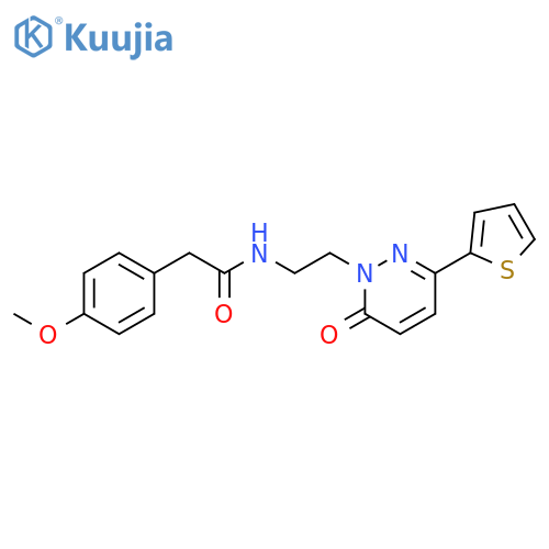 2-(4-methoxyphenyl)-N-{2-6-oxo-3-(thiophen-2-yl)-1,6-dihydropyridazin-1-ylethyl}acetamide structure