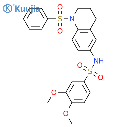 N-1-(benzenesulfonyl)-1,2,3,4-tetrahydroquinolin-6-yl-3,4-dimethoxybenzene-1-sulfonamide structure