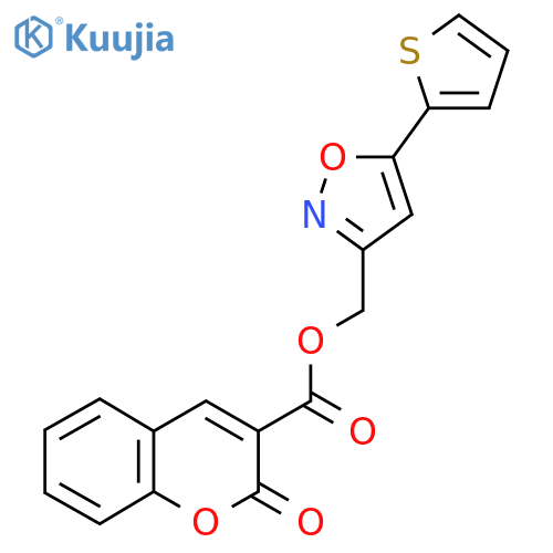 5-(thiophen-2-yl)-1,2-oxazol-3-ylmethyl 2-oxo-2H-chromene-3-carboxylate structure